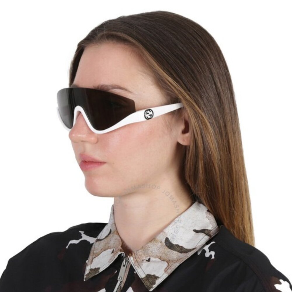 Gucci Women Sunglasses White Grey Shield Mask GG1650S 007 NEW AUTHENTIC